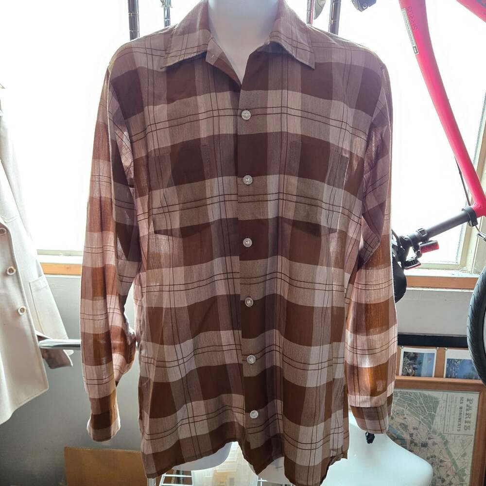 Manhattan Custom Limited Plaid Shirt Tall Man Brown Long Sleeve